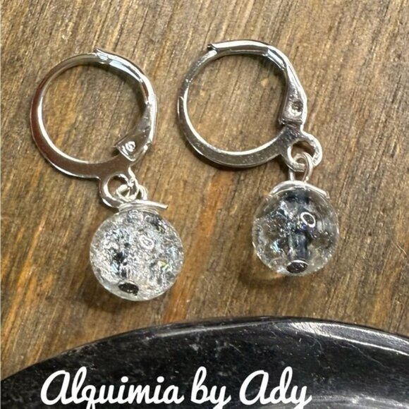 Tourmaline and Mica dangle simple sphere earrings - Picture 1 of 1